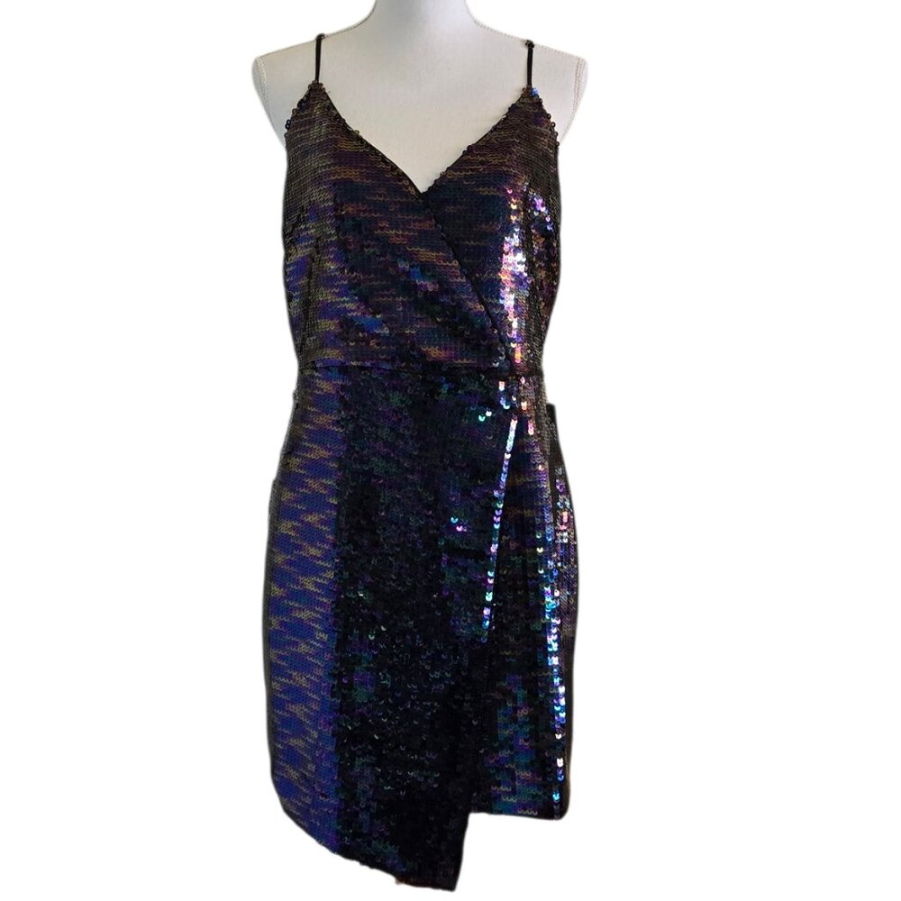 Adelyn Rae Sequined Mini Wrap Dress NWT Size M